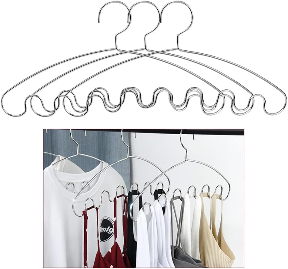 Tank Top Hangers Space Saving, 3 Pack Stainless Steel Bra Cami Hangers for Closet Organizer Heavy Duty Hanger for Tank Tops, Bra Lingerie, Sport Bra, Strap Dress and Camisoles