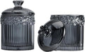 2 Pack Qtip Holder Thick Glass Apothecary Jars with Lid for Bathroom, Cotton Swab and Round Organizer, Vanity Storage Canisters for Makeup Pads, Floss (Gray)