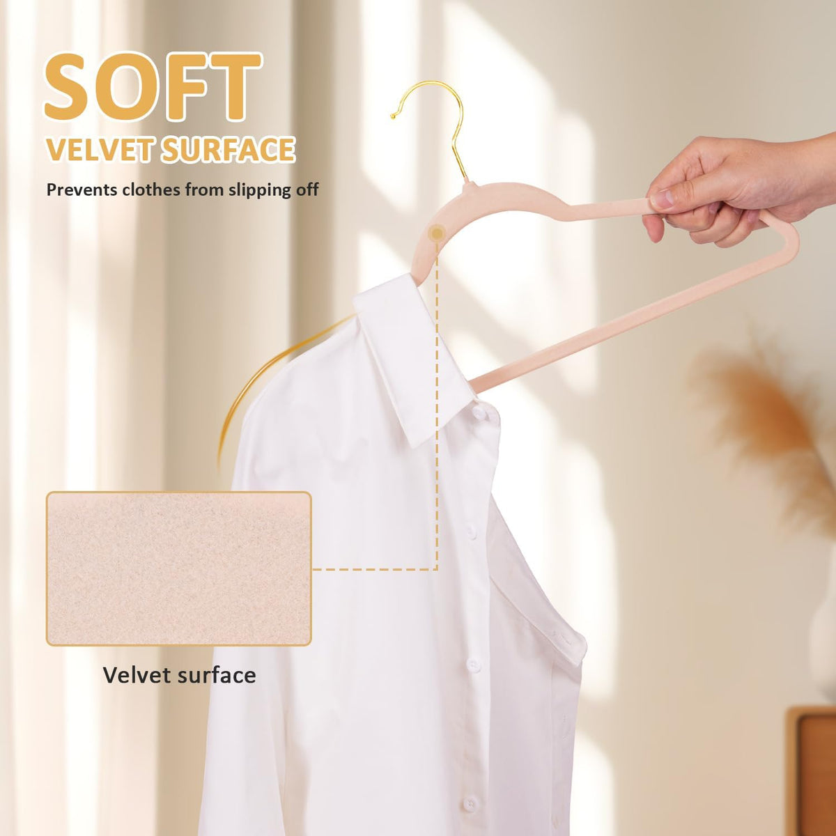 Premium Velvet Hangers 60 Pack, Non Slip Flocked Felt Hangers, Heavy Duty Coat Hangers, Slim Space Saving Clothes Hangers with 360° Swivel Gold Hooks for Coats, Suits, Dresses - Pink
