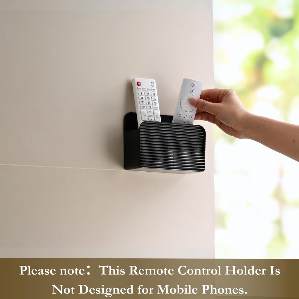 LINFIDITE Adhesive TV Remote Control Holder Wall Mount TV Remote Holder For Bedside Wall Remote Control Caddy Storage Organizer Stand Box （For 2 Or 4 Remote Controls – Black – Quantity 1）