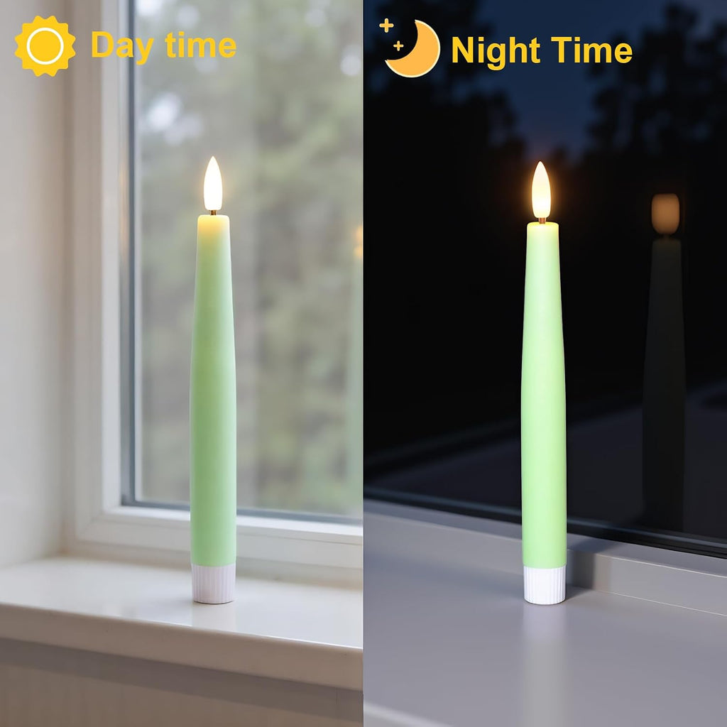 Flameless Taper LED Candles Battery Operated with Remote Timer, Green