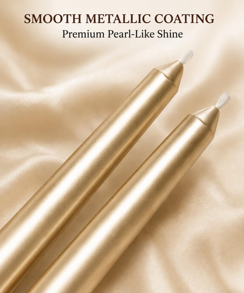 Champagne Gold Taper Candles 10 Inch, 12 Pack Metallic Unscented