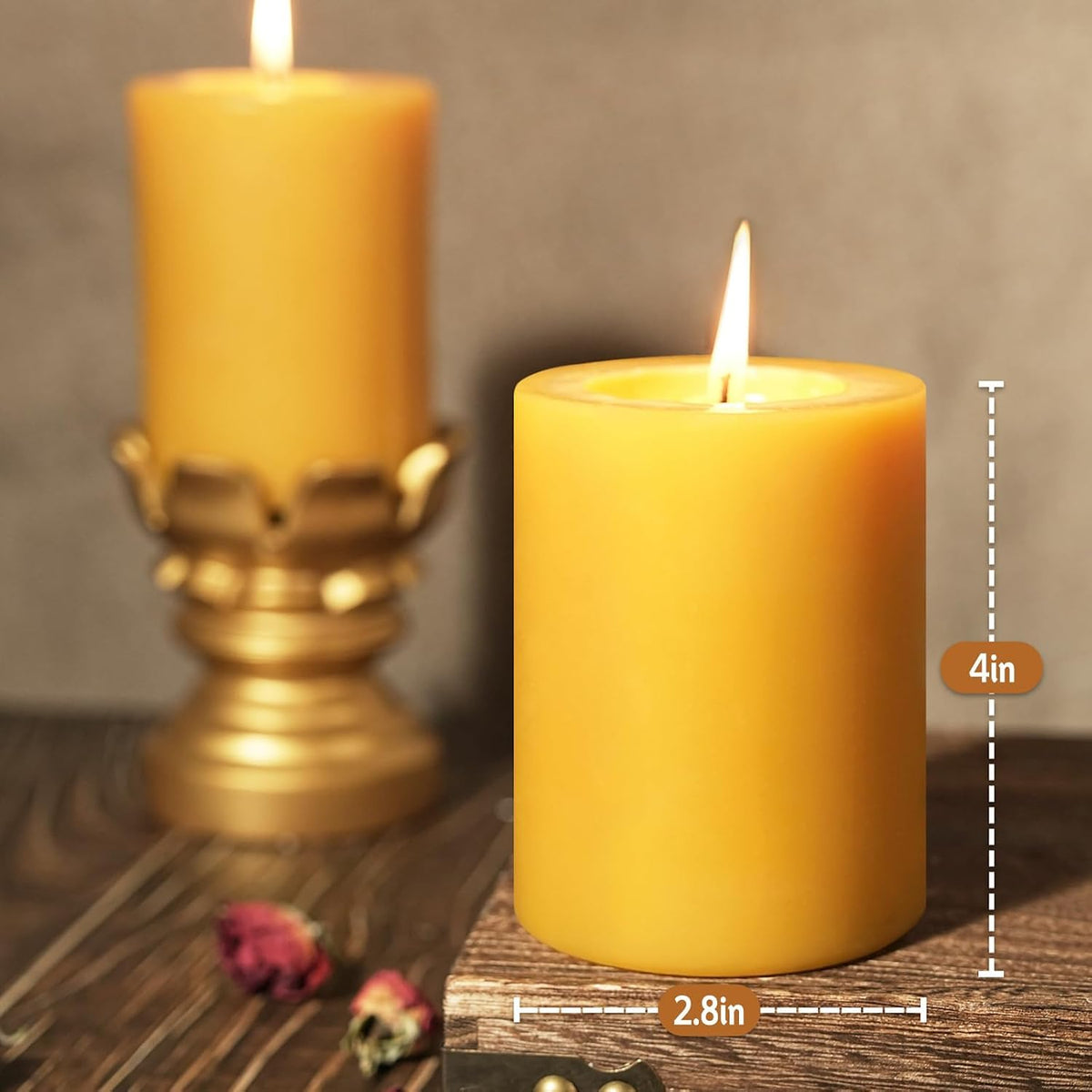 4 Pack Beeswax Pillar Candles, 2.8x4 inch Yellow Pillar Candle,53 Hours