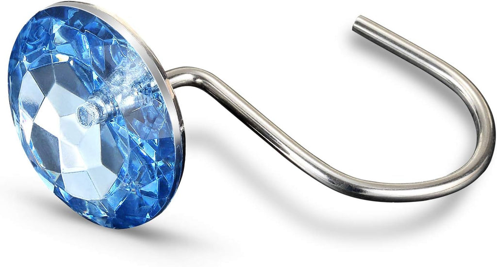 CHICTIE Blue Shower Curtain Hooks Rings Crystal,Diamond Decorative Shower Curtain Hooks,Set of 12 Stainless Steel Rust-Proof Round Rhinestones Shower Rings Hangers for Bathroom
