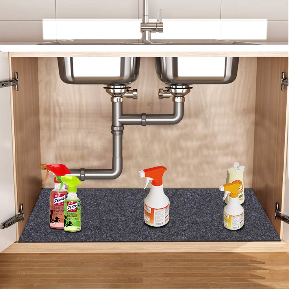 Under The Sink Mat， Kitchen Cabinet mat – Waterproof/Absorbent – Protects Cabinets，Absorbent Felt Material，Anti-Slip and Waterproof Backing，Contains Liquids，Washable (36" x 24")