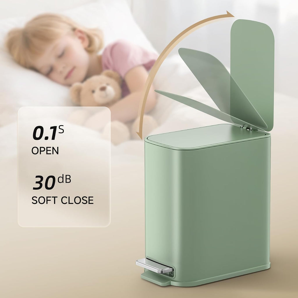 TIPGO Small Bathroom Trash Can with Lid Soft Close,1.3 Gallon, Green