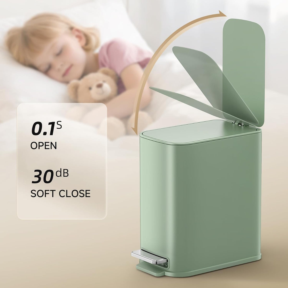 TIPGO Small Bathroom Trash Can with Lid Soft Close,1.3 Gallon, Green