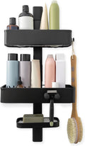 ShowerSMART Shower Caddy, Adjustable Shelves, Magnetic Hooks, Black