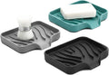Self Draining Soap Dish with Drain Spout - Bar Soap Holder for Bathroom & Kitchen Sink - Flexible Non-Slip Silicone Soap Holder for Bar Soap, Sponge & Scrubber – 3 Pack