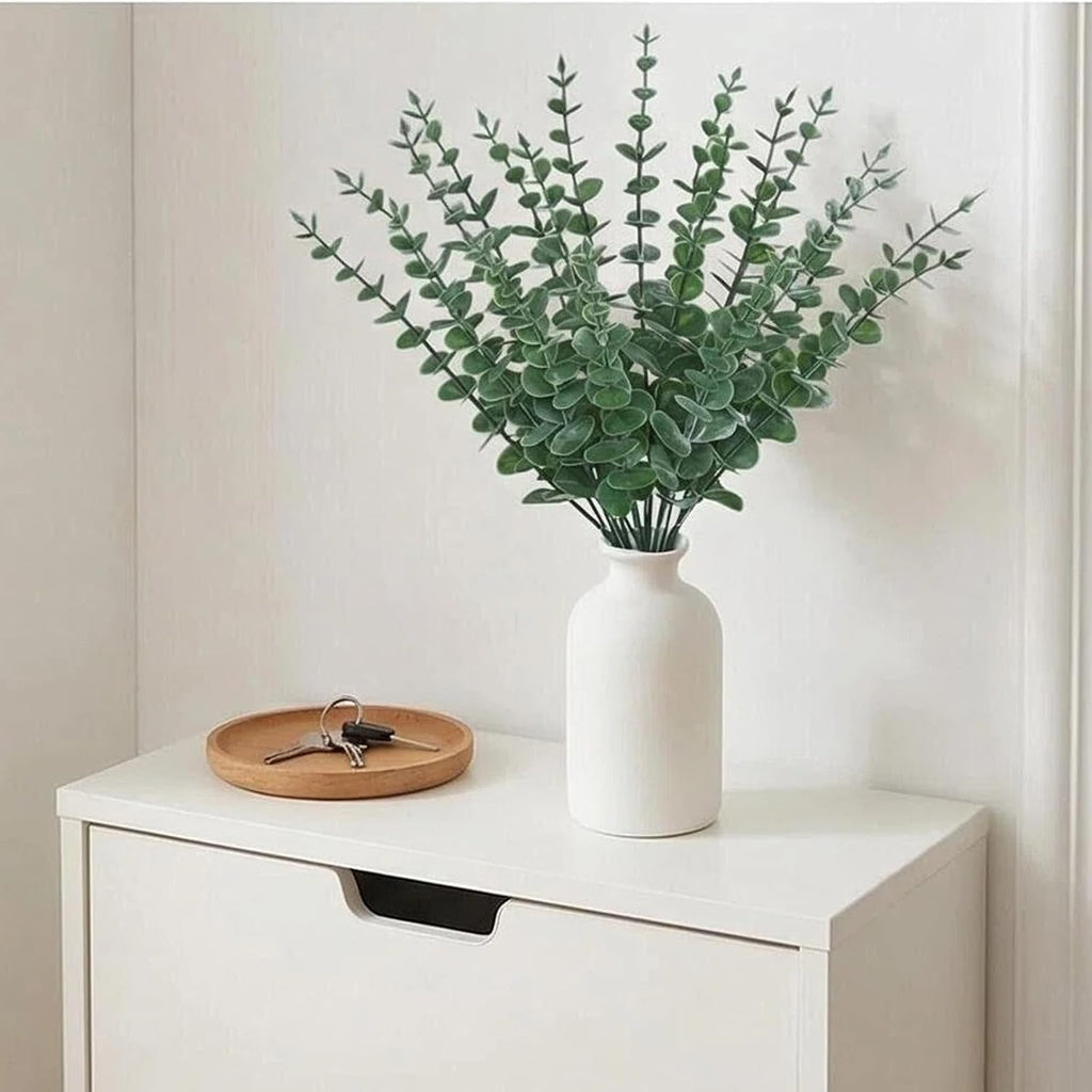 20Pcs 16" Artificial Eucalyptus Plant in Frosted Ceramic Vase for Desk