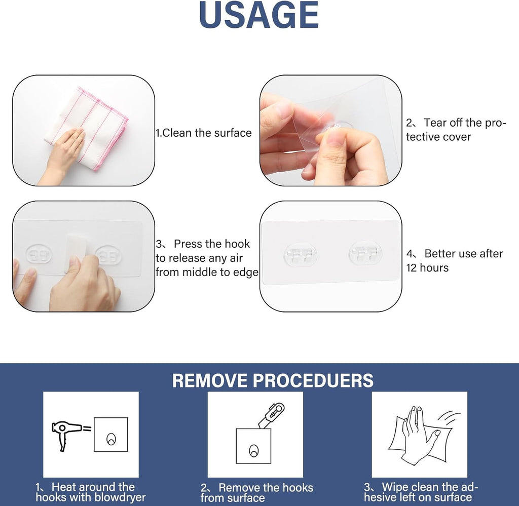 8 Pack Shower Caddy Adhesive Hooks Replacement for Bathroom Shower Caddy