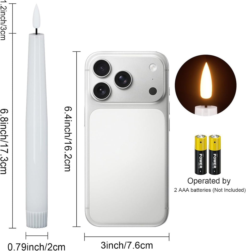 GenSwin Flameless Taper Candles Battery Operated with Timer White