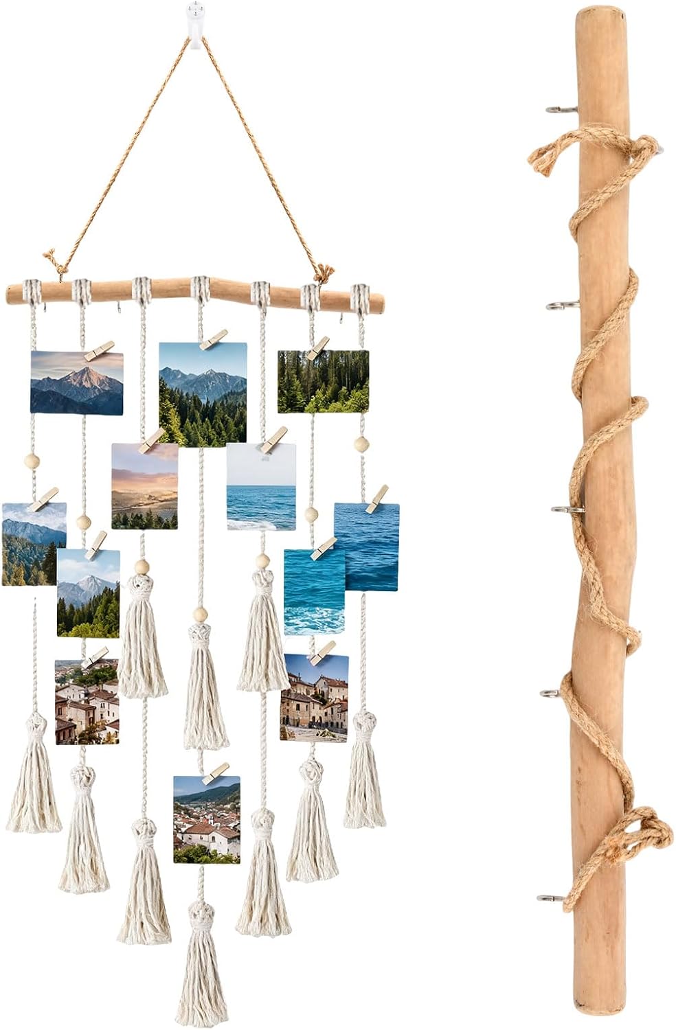 15.7in Driftwood Jewelry Organizer, Tree Wall Hanging Decor with 5 Hooks