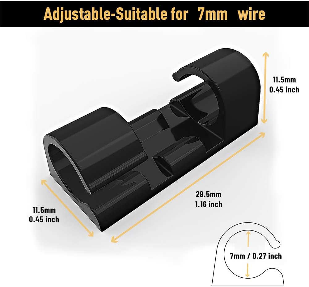 Cable Clips with Strong Self-Adhesive, XIAOXI Cord Organizer Cable Management Organizing Cords Wire for Car, Home and Office - 20 Pcs (Black)