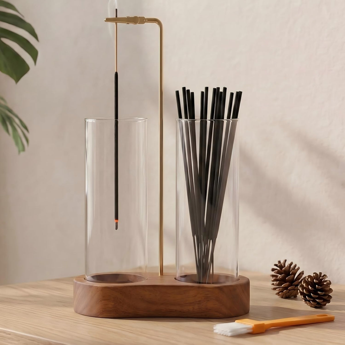 2PCS Incense Holder for Sticks with Glass Ash Catcher - Upside Down Anti-Ash Flying Incense Burner & Stick Storage Organizer (2PCS Upgrade Tall Cup)