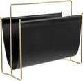 MyGift 15 Inch Black Leatherette Magazine Holder, Brass Metal Floor Rack