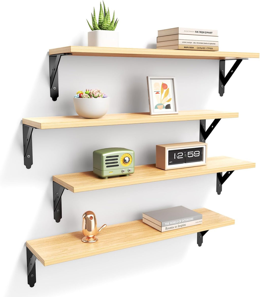 ROMGUAR CRAFT Wood Wall Floating Shelves Set of 4, 23.6" x 6" - Natural