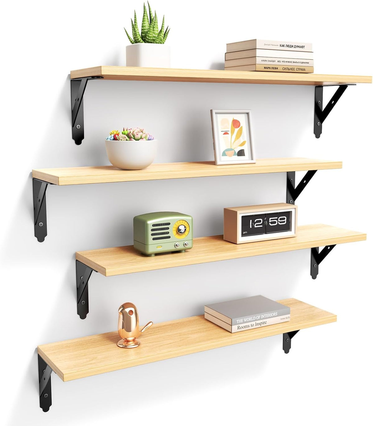 ROMGUAR CRAFT Wood Wall Floating Shelves Set of 4, 23.6" x 6" - Natural