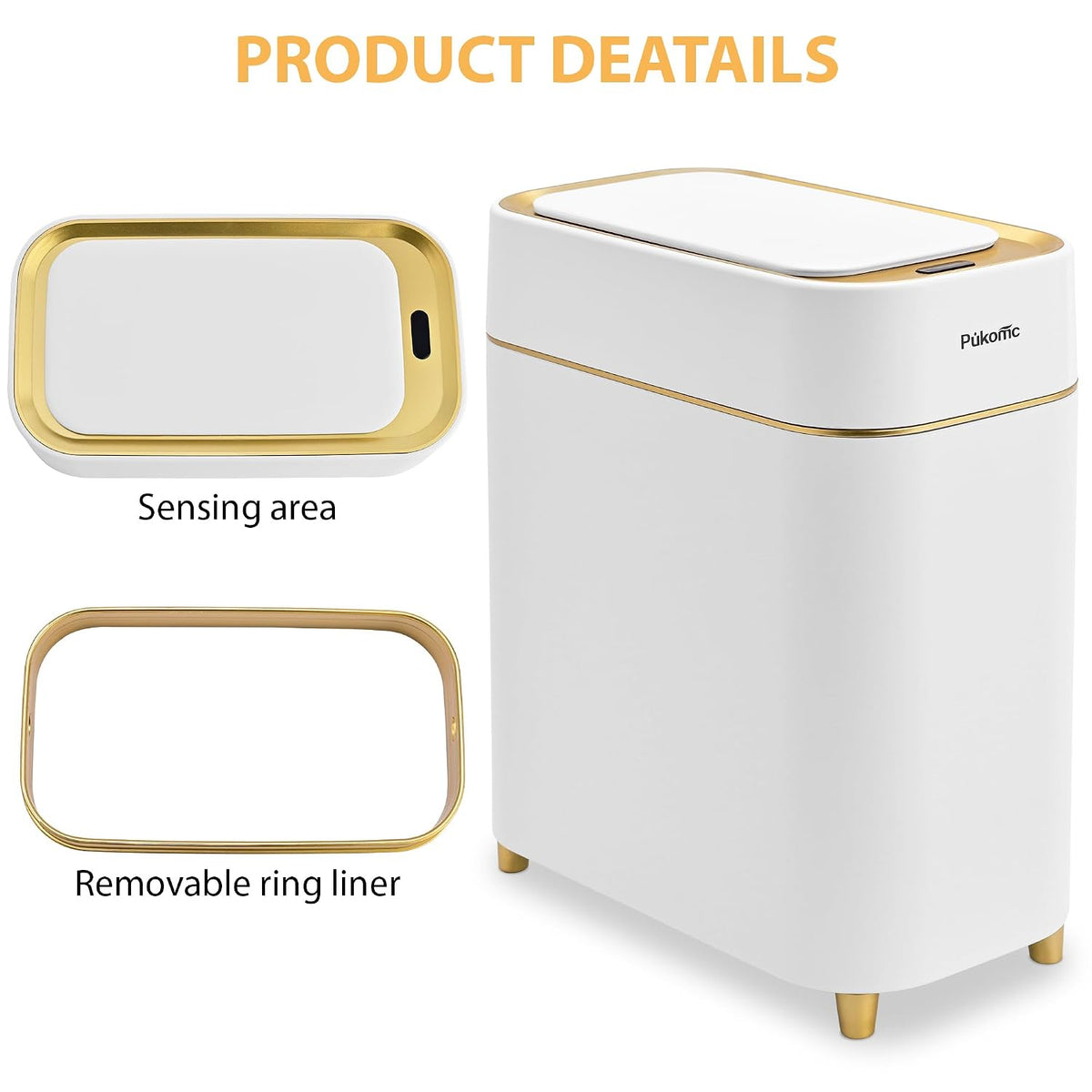 Pukomc Automatic Small Sensor Trash Can with Touchless Lid