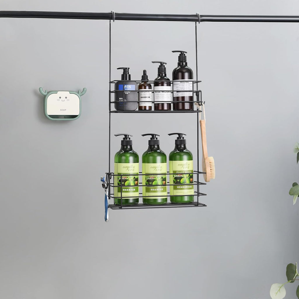 2-Tier Shower Caddy Hanging Shower Rack with Hooks Over The Door