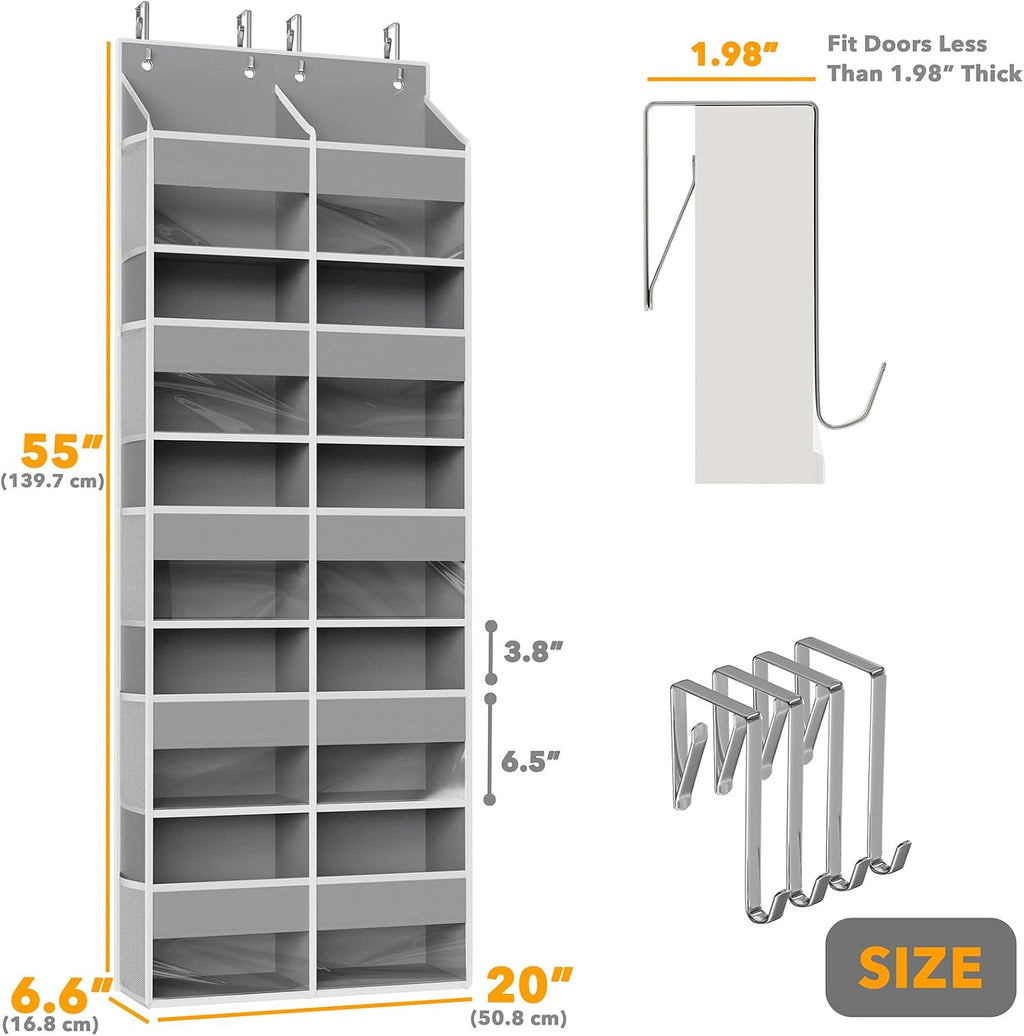 SpaceAid Extra Large Over The Door Organizer with 10 Large Pockets and 10 Mesh Side Pockets, 5 Layers Door Organizer Hanging with Clear Window for Bedroom, Bathroom, Pantry and Nursery, Gray