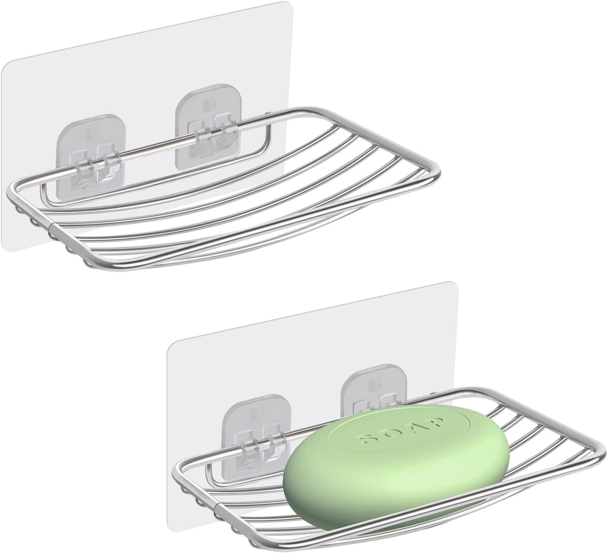 Uten Soap Dish Holder, 304 Rustproof Stainless Steel, No Drilling, Oval Wall Mounted Soap Holder Soap Tray Bar Soap Sponge Holder for Bathroom & Kitchen(Pack 2)
