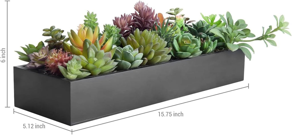 MyGift 15.75 Inch Faux Succulent PlantsArrangement in Black Wood Planter