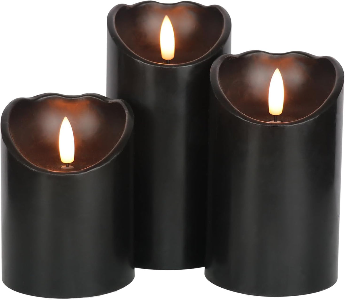 Halloween Black Flameless LED Pillar Candles Flickering with Timer