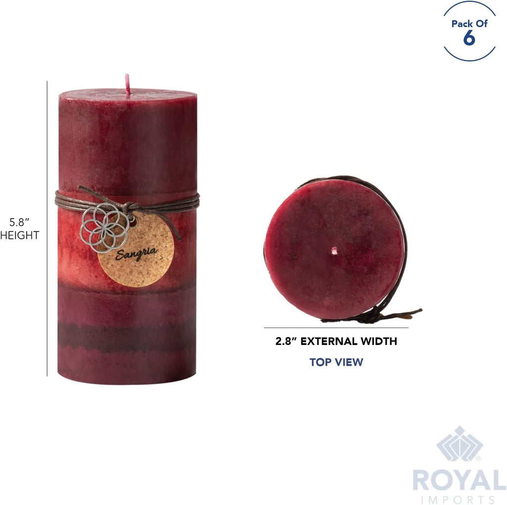 Royal Imports Christmas Candles 6" Red Sangria Ombre Pillar Candles 6PCS