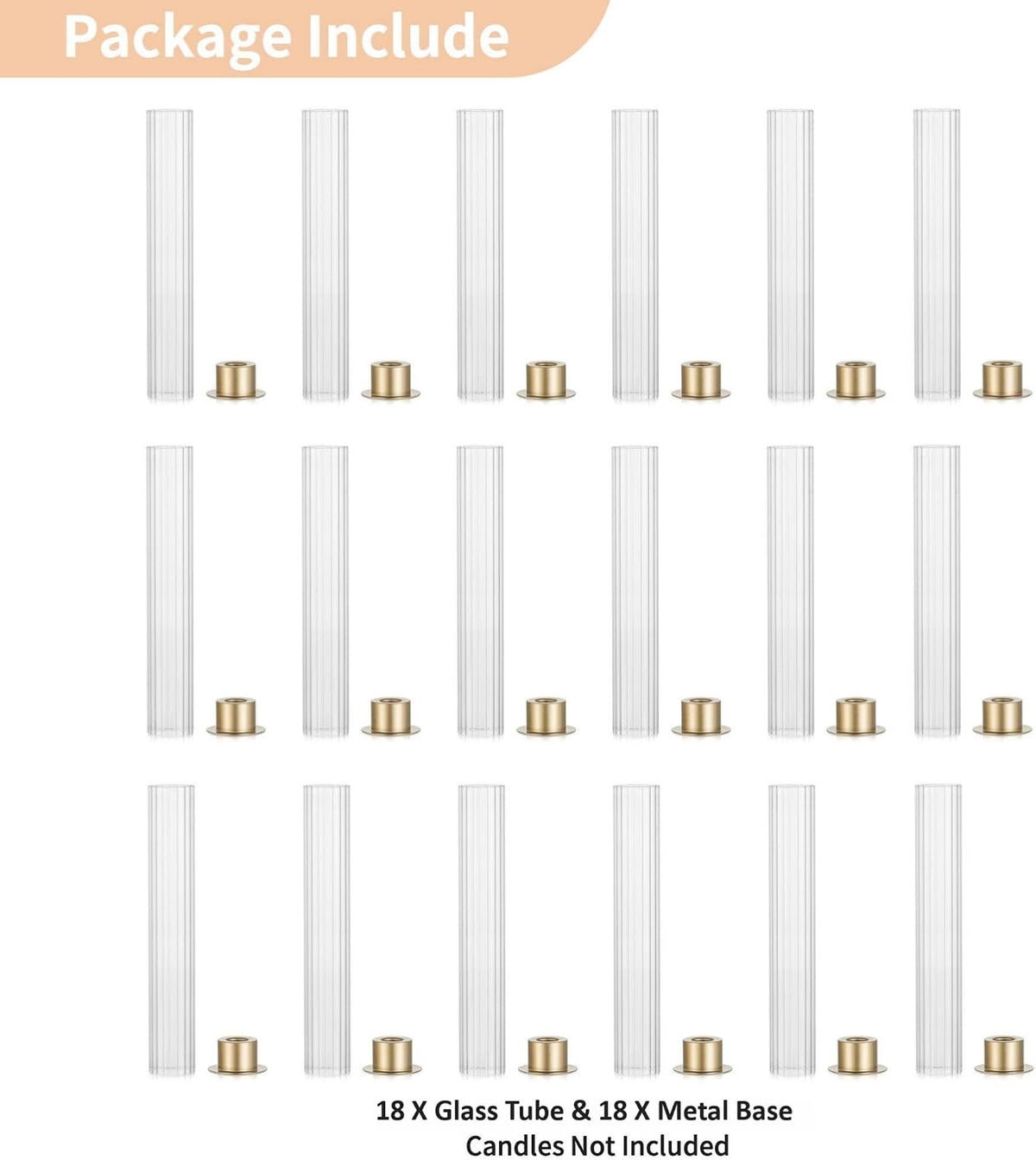 NUPTIO Hurricane Glass Candle Holders, Set of 18 Gold Taper Candle Holders