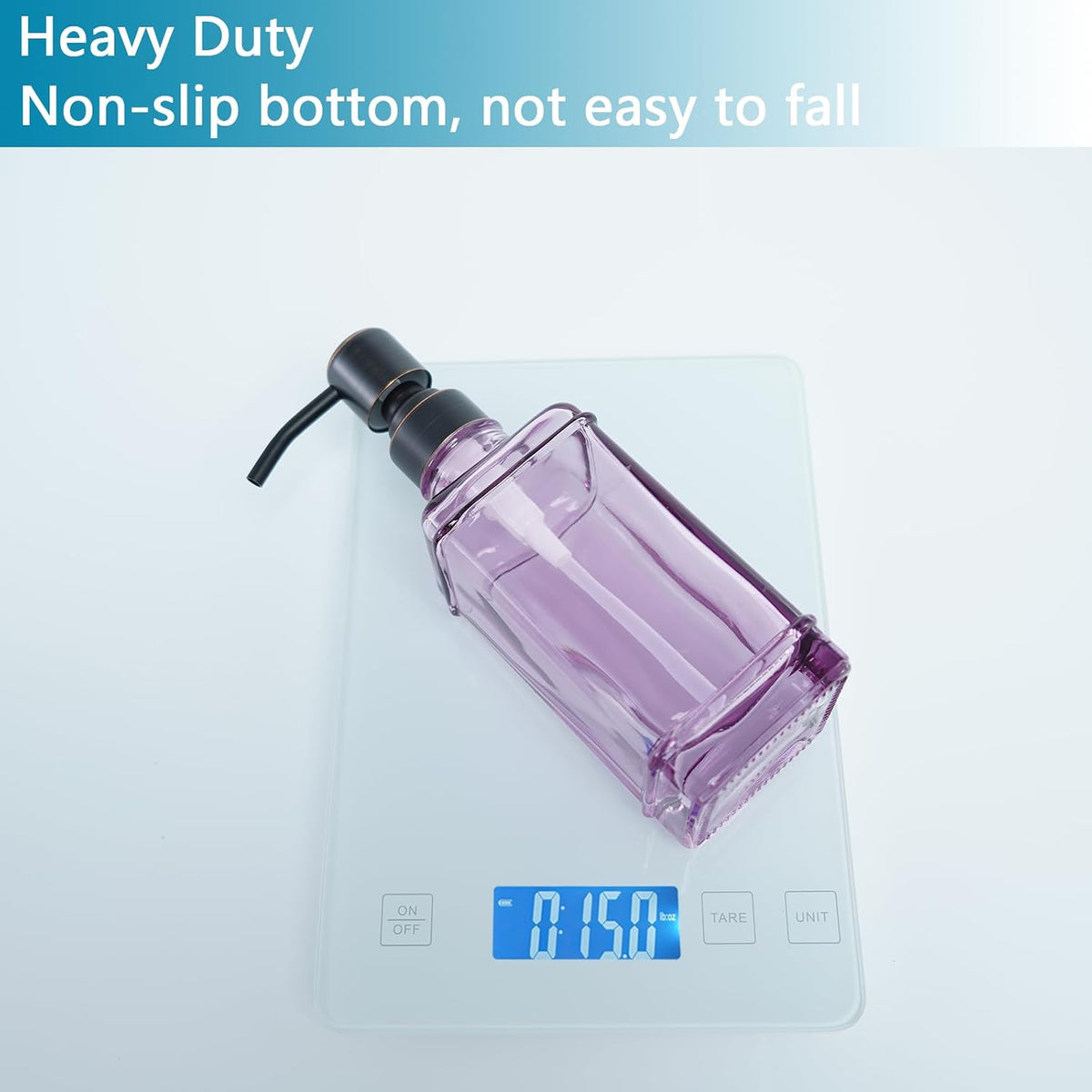 Soap Dispenser，10 Oz Antique Design Thick Glass Hand Soap Dispensers; with 304 Rust Proof Stainless Steel Pump, 6Pcs Stickers, for Kitchen,Bathroom Purple+Oil Rubbed Bronze