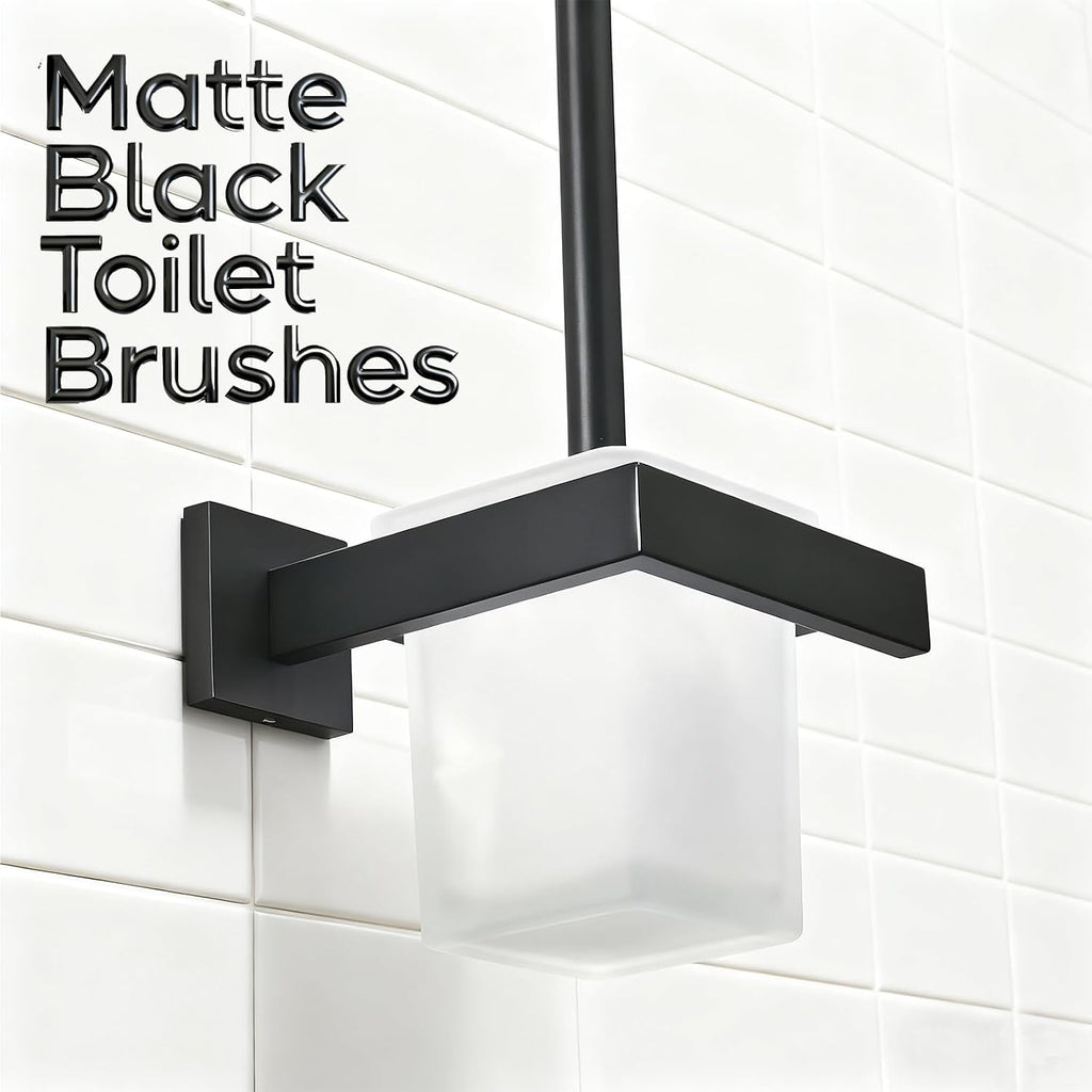 Matte Black Toilet Brush and Holder Set, NEWRAIN Wall Mounted Toilet Bowl Brush with Long Handle, Stainless Steel Toilet Brushes for Bathroom-Space Saving