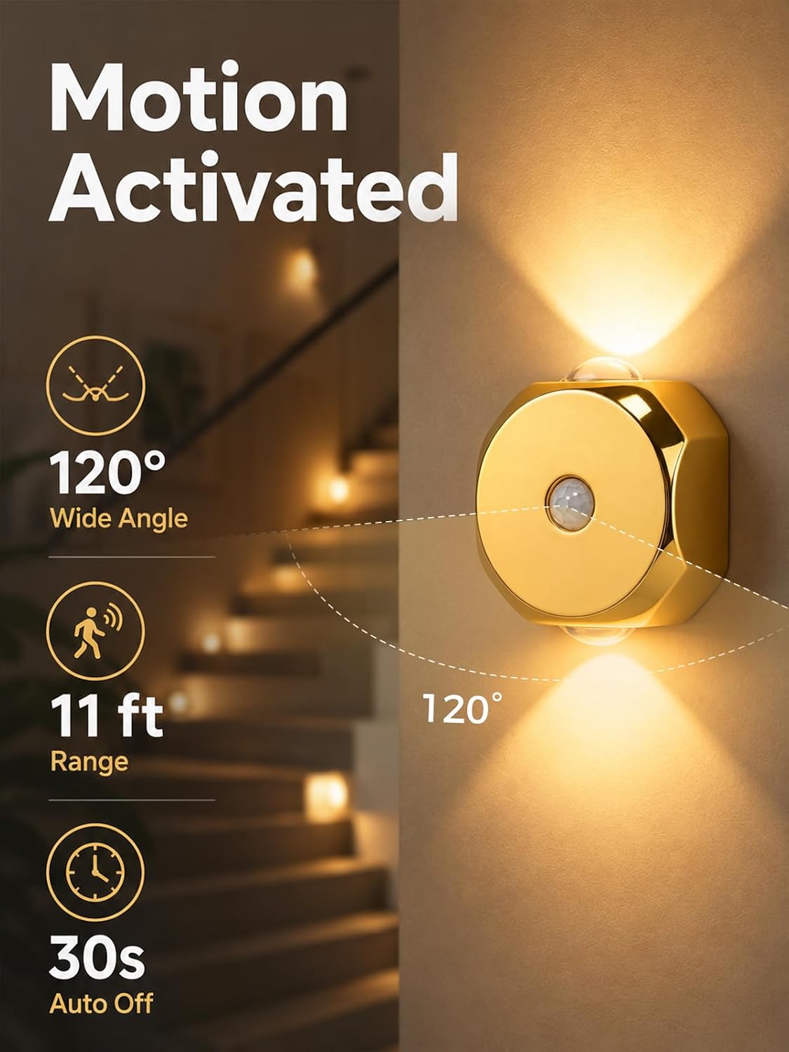 Motion Sensor Night Light for Hallway: No Tool Mount Magnetic Mount