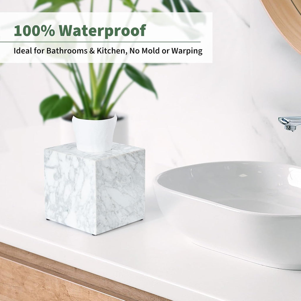 Real Natural Marble Tissue Box Cover, 5.5in Square Holder