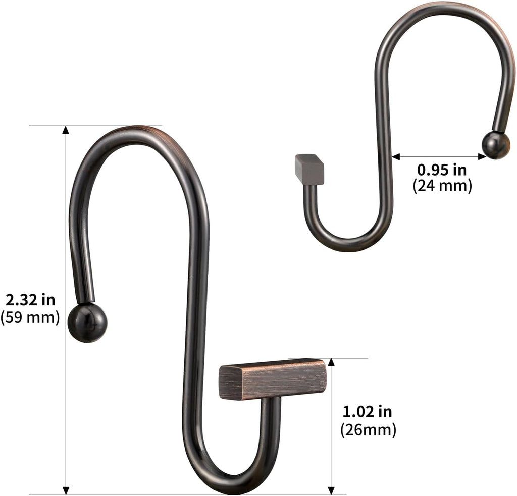 Bronze Shower Curtain Hooks, Rust Proof Shower Curtain Rings for Bathroom, CHICTIE Modern Metal Decorative Shower Hooks Hangers for Shower Curtain Rod, Square T Bar Shape Set of 12