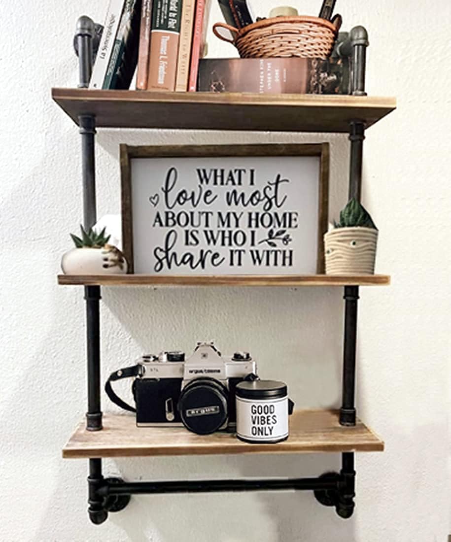 DR.IRON Industrial Pipe Shelving Rustic Bathroom Shelves with Towel Bar, 24" Pipe Shelf Wall Mounted, Farmhouse Bathroom Shelf Storage (3 tier-24)