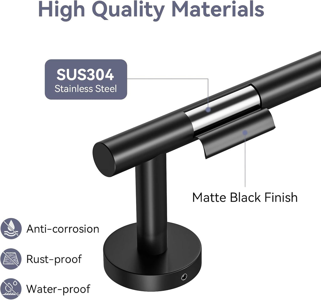 Matte Black Towel Bar, 24 Inch Towel Rack for Bathroom Wall-Mounted