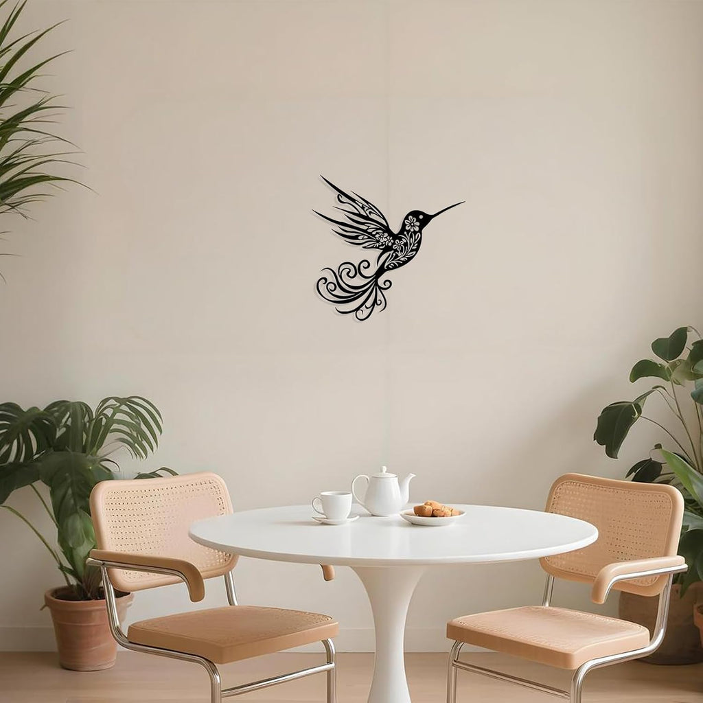 Harikikochuu Metal Hummingbird Wall Decor - Abstract Hummingbird Outdoor Wall Art Metal Bird Wall Decor for Garden Patio (Black, 11.8 x 11in)