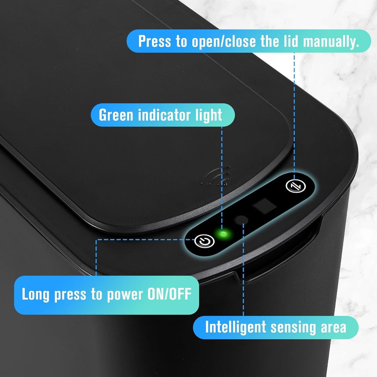 Cesun Automatic Small Bathroom Trash Can with Lid, 2.6 Gallon, Black