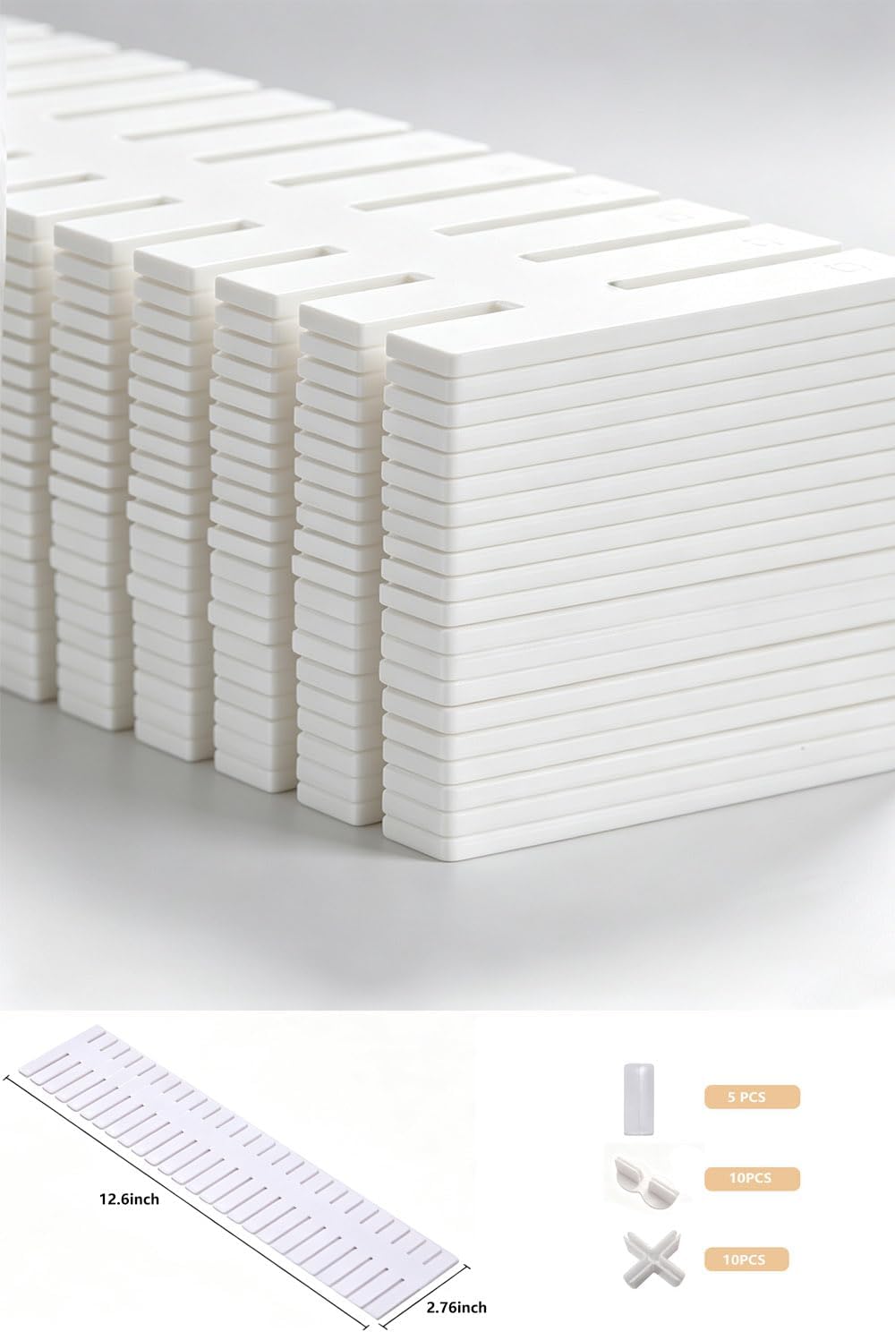 20 PCS Drawer Divider with 25 Accessories, Adjustable Drawer Organizer Inserts, 12.6" x 2.76" x 0.08" White Drawer Plastic Separators for Clothes, Kitchen, Bathroom, Office Storage