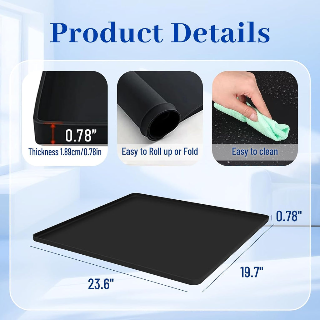 Dehumidifier Drip Mat-23.6'' x 19.7'' x 0.78'' Silicone Humidifier Drip Tray,Non-Slip,Spill-Proof,Water proof Dehumidifier Drip Pan, Ideal for Portable Air Conditioner,Ice Maker,Water Cooler-Black