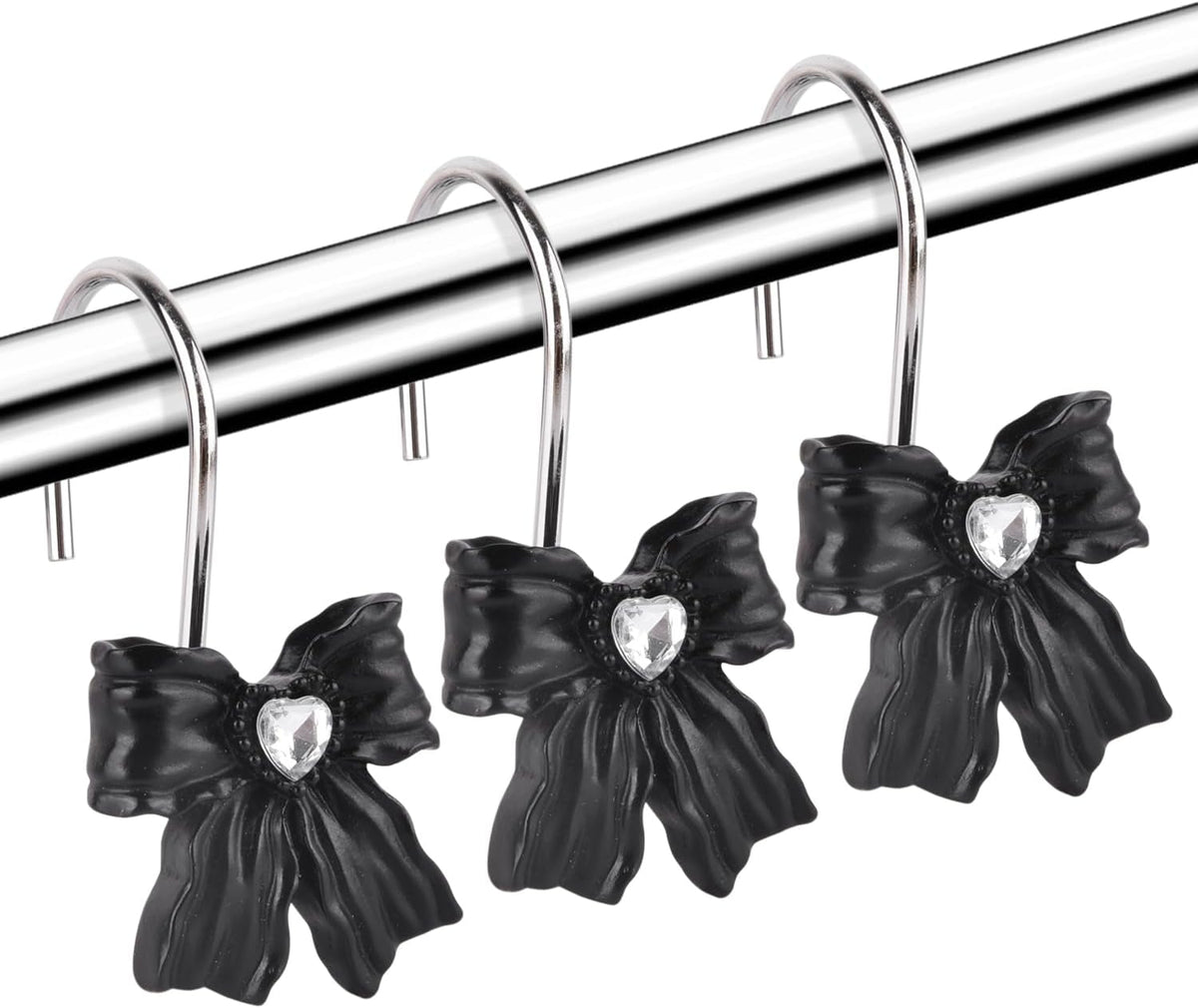 12PCS Shower Curtain Hooks Rings,Black Bow Resin Curtain Hooks Shower Rings for Bathroom Baby Room Nursery Art Decors