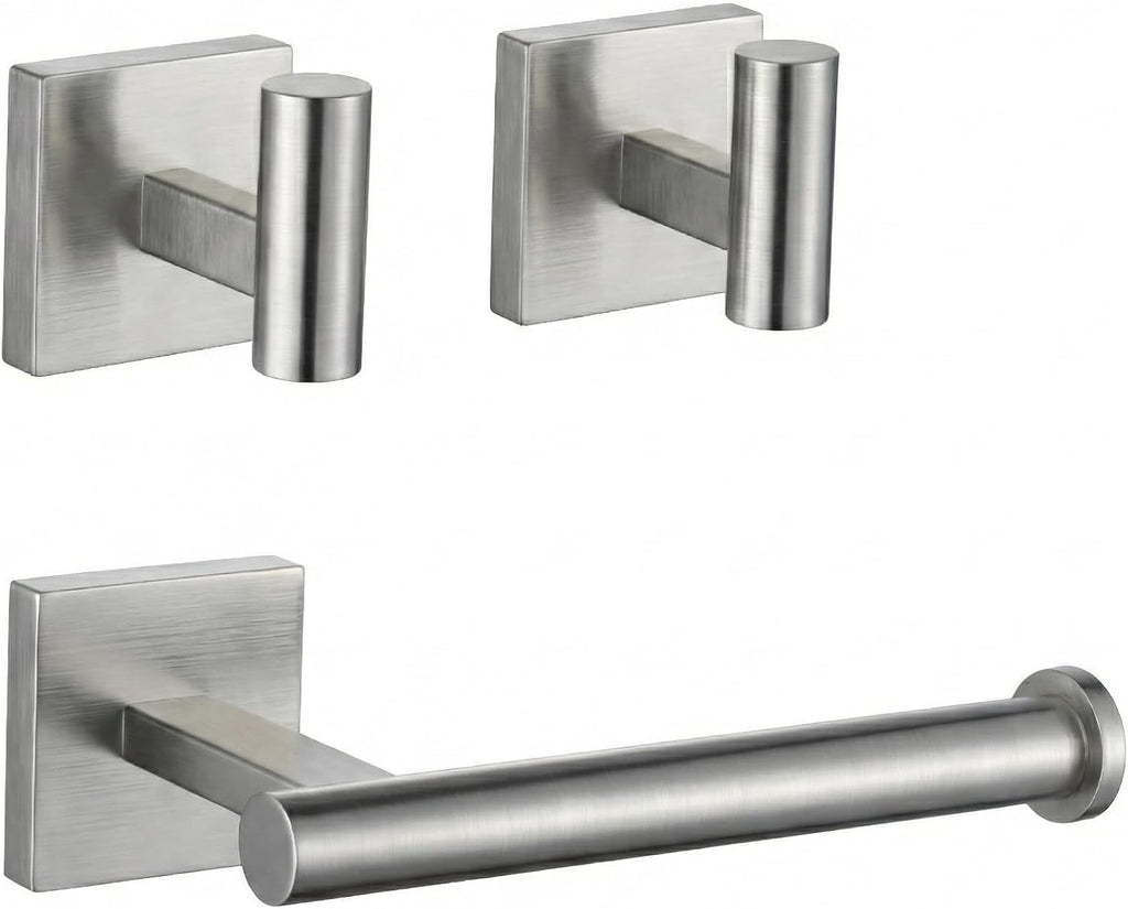 Toilet Paper Holder Set with 2 Robe Hooks, Brushed Nickel