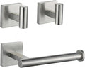 Toilet Paper Holder Set with 2 Robe Hooks, Brushed Nickel