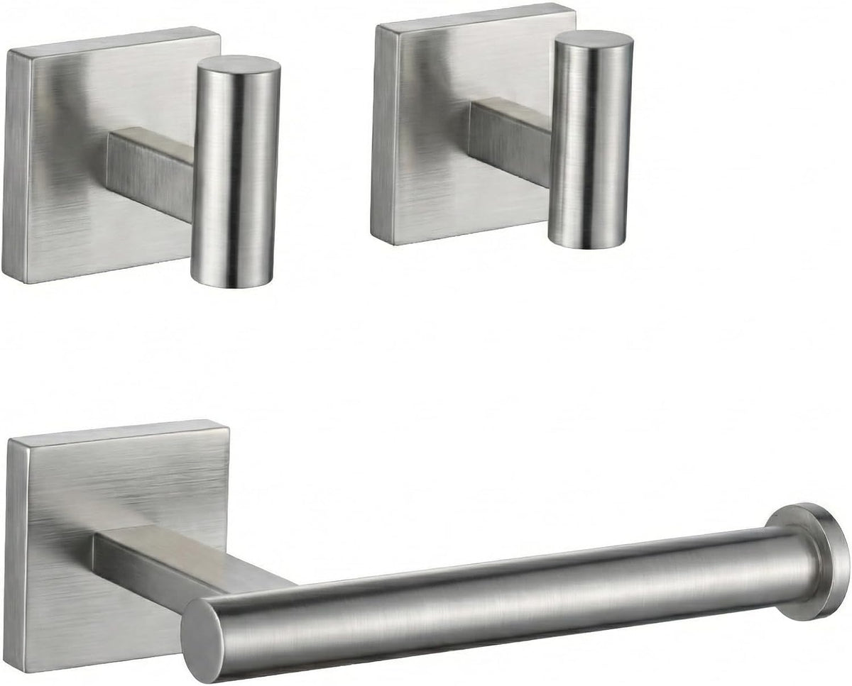 Toilet Paper Holder Set with 2 Robe Hooks, Brushed Nickel