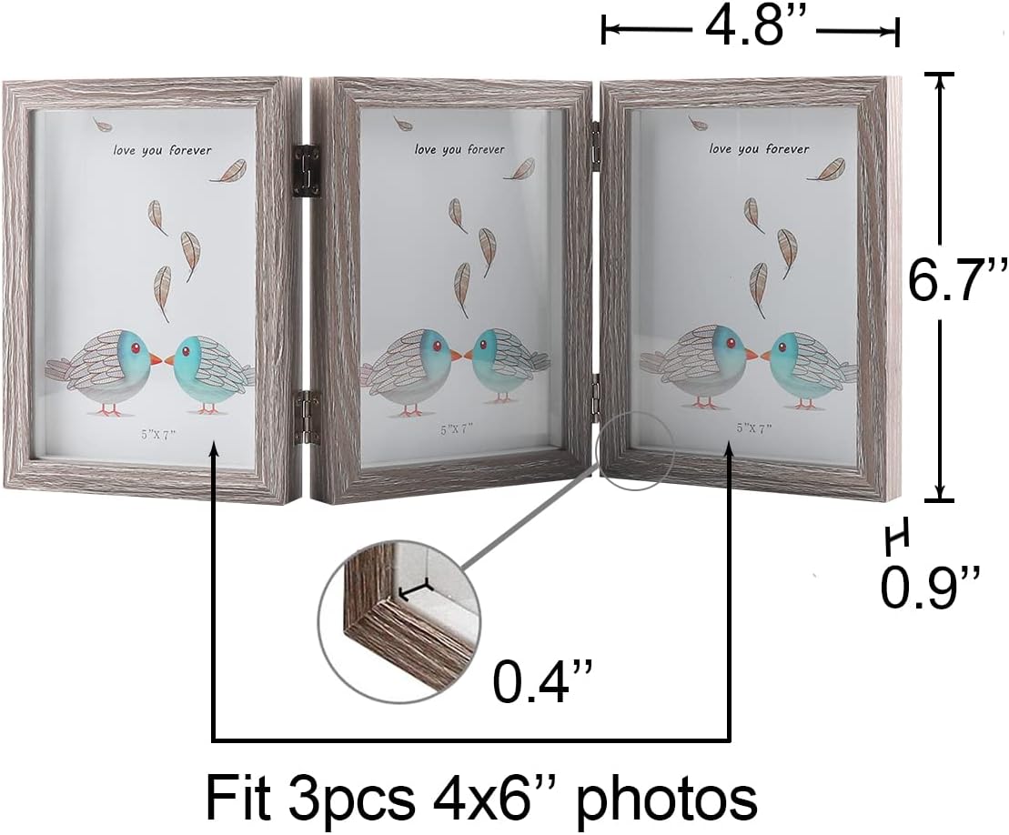 WUTL 4x6 Picture Frame Triple Frame Shadow Box with Glass Front Wood Grey