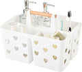 White Portable Shower Caddy, Plastic Basket Organizer with Wooden Handle