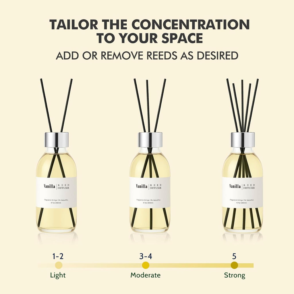 Clesh Reed Diffuser Set, 6.7 oz Vanilla Scented Diffuser with Sticks, Home Fragrance Reed Diffuser for Bathroom Shelf Decor