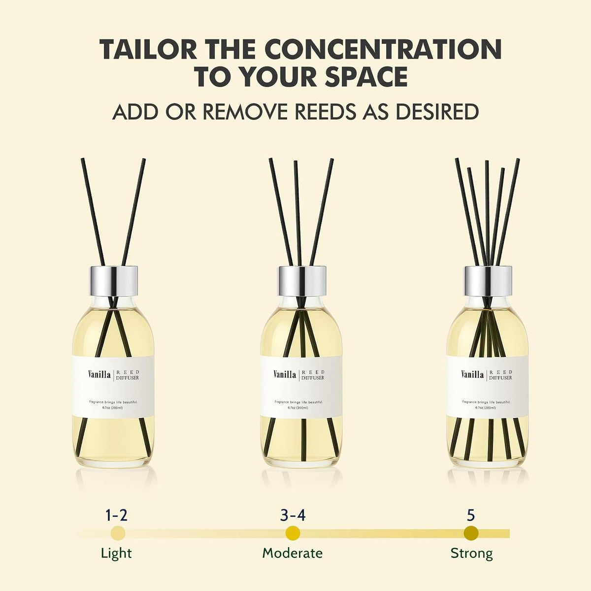 Clesh Reed Diffuser Set, 6.7 oz Vanilla Scented Diffuser with Sticks, Home Fragrance Reed Diffuser for Bathroom Shelf Decor