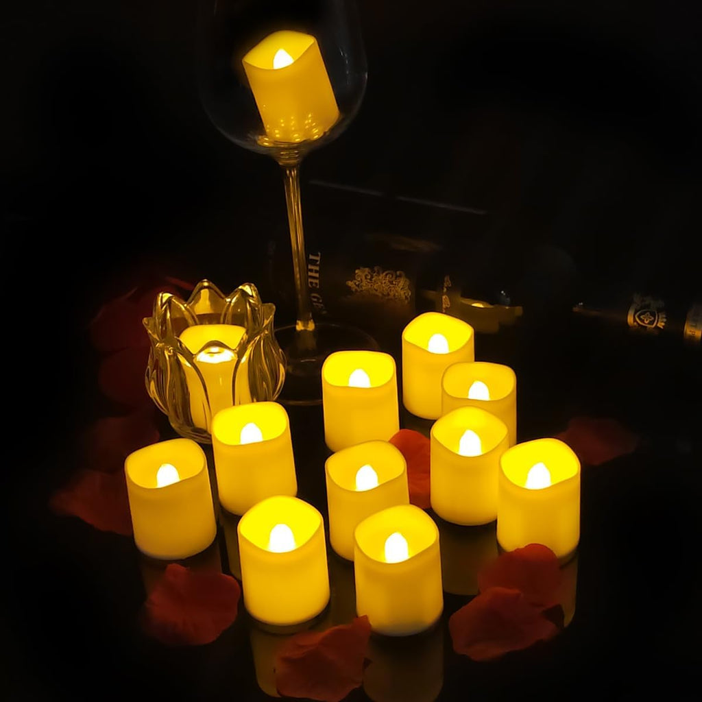 Jialine 12 Pack Flickering Flameless Votive LED Tea Lights Candles, Electric Fake Battery Operated tealights Candles for Halloween,Christmas,Wedding,Party and Holiday Decoration